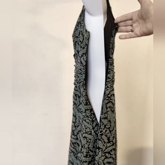 ANN TAYLOR Teal Brown Leaf Print Sleeveless Empire Waist Mini Dress Size 6 - Picture 10 of 12